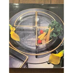 Mikasa Vintage Crystal Hors D’oeuvre Rare Surfside Gold Round Serving Dish‎